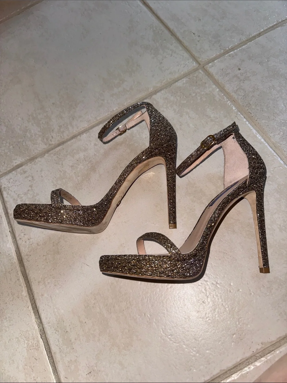 Stuart Weitzman Nudist Disco Glitter Heels Size 8.5 Like New
